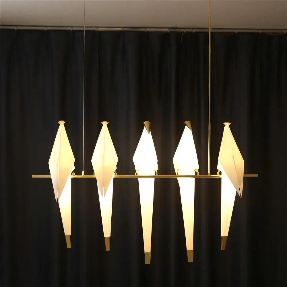 Origami crane bird design led pendant light dining room white gold
