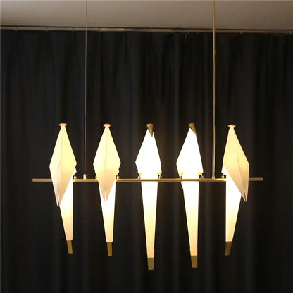 Origami crane bird design led pendant light dining room white gold