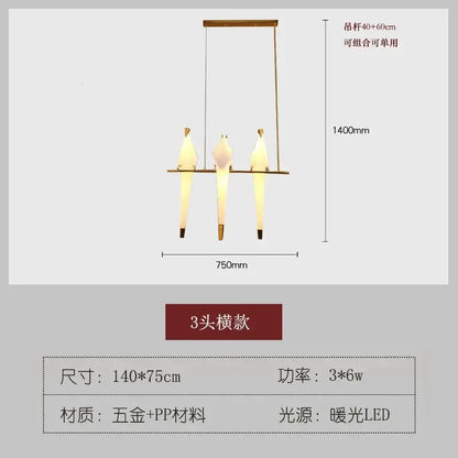 Origami crane bird design led pendant light dining room white gold