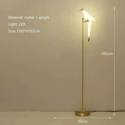 Origami gold bird led floor lamp for living room