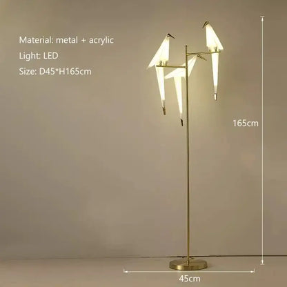 Origami gold bird led floor lamp for living room