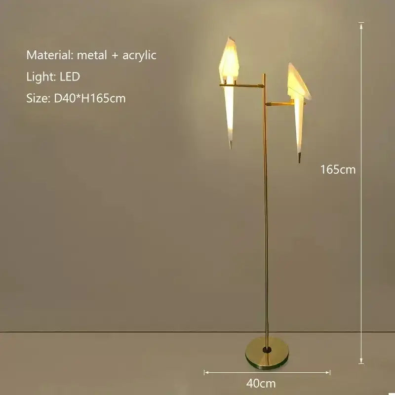 Origami gold bird led floor lamp for living room