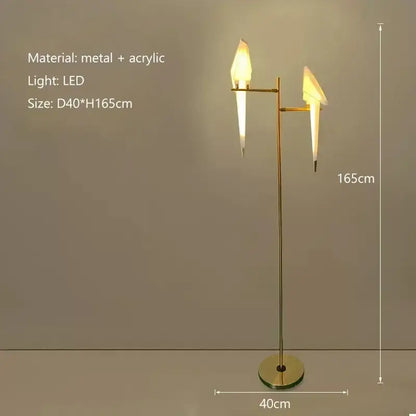 Origami gold bird led floor lamp for living room