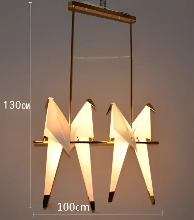 Origami white & gold crane chandelier iron led light for bedroom