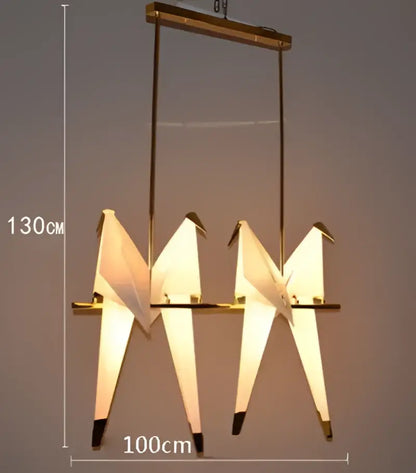 Origami white & gold crane chandelier iron led light for bedroom