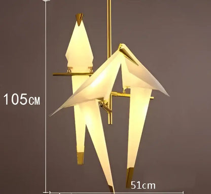 Origami white & gold crane chandelier iron led light for bedroom