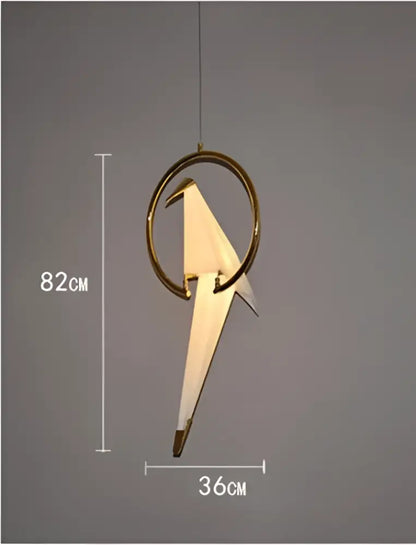 Origami white & gold crane chandelier iron led light for bedroom