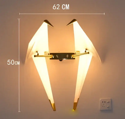 Origami white & gold crane chandelier iron led light for bedroom