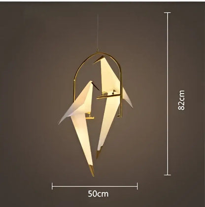 Origami white & gold crane chandelier iron led light for bedroom