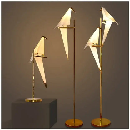 Origami white & gold crane chandelier iron led light for bedroom
