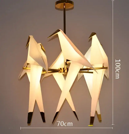 Origami white & gold crane chandelier iron led light for bedroom