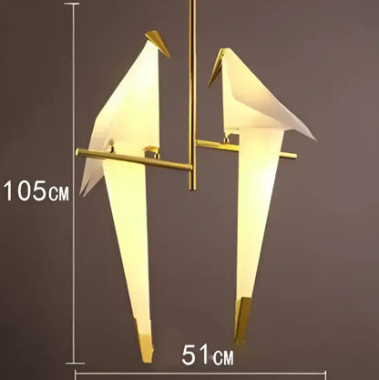 Origami white & gold crane chandelier iron led light for bedroom