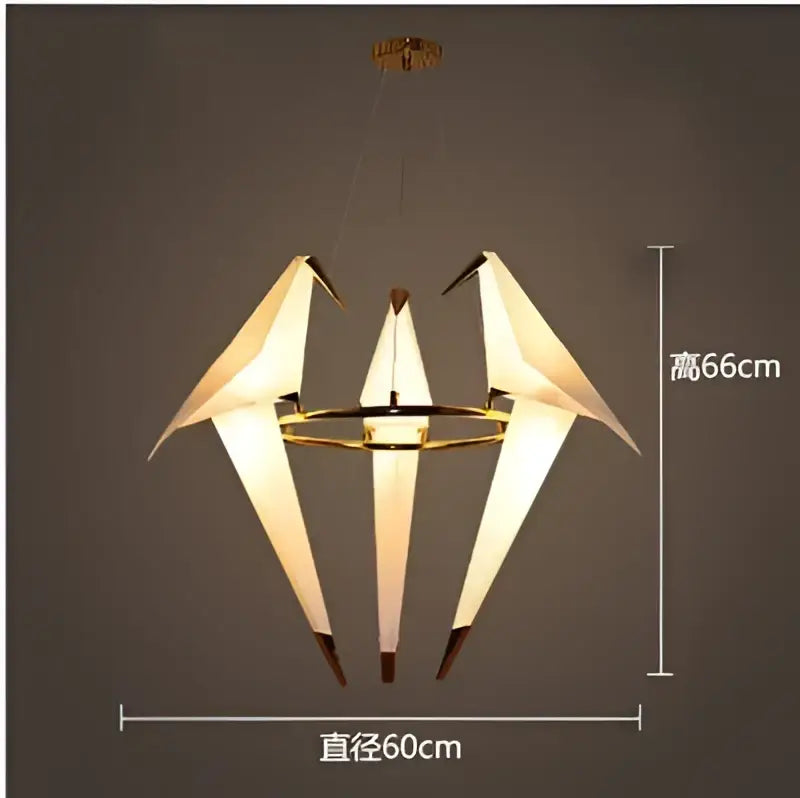 Origami white & gold crane chandelier iron led light for bedroom
