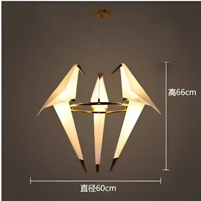 Origami white & gold crane chandelier iron led light for bedroom