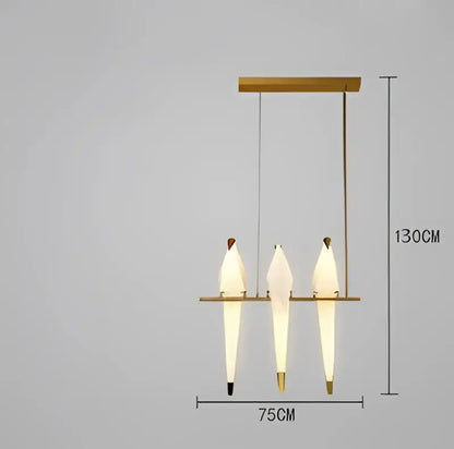 Origami white & gold crane chandelier iron led light for bedroom