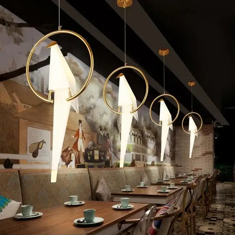 Origami white & gold crane chandelier iron led light for bedroom