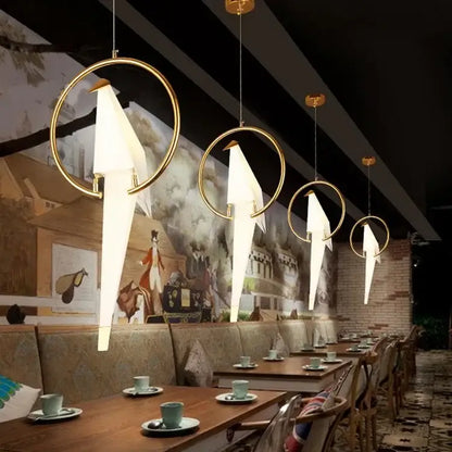 Origami white & gold crane chandelier iron led light for bedroom