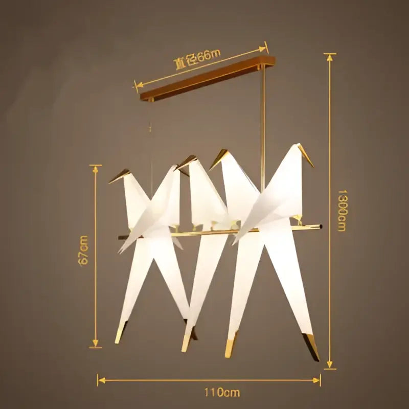 Origami white & gold crane chandelier iron led light for bedroom