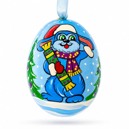 Bunny with Present Wooden Christmas Ornament