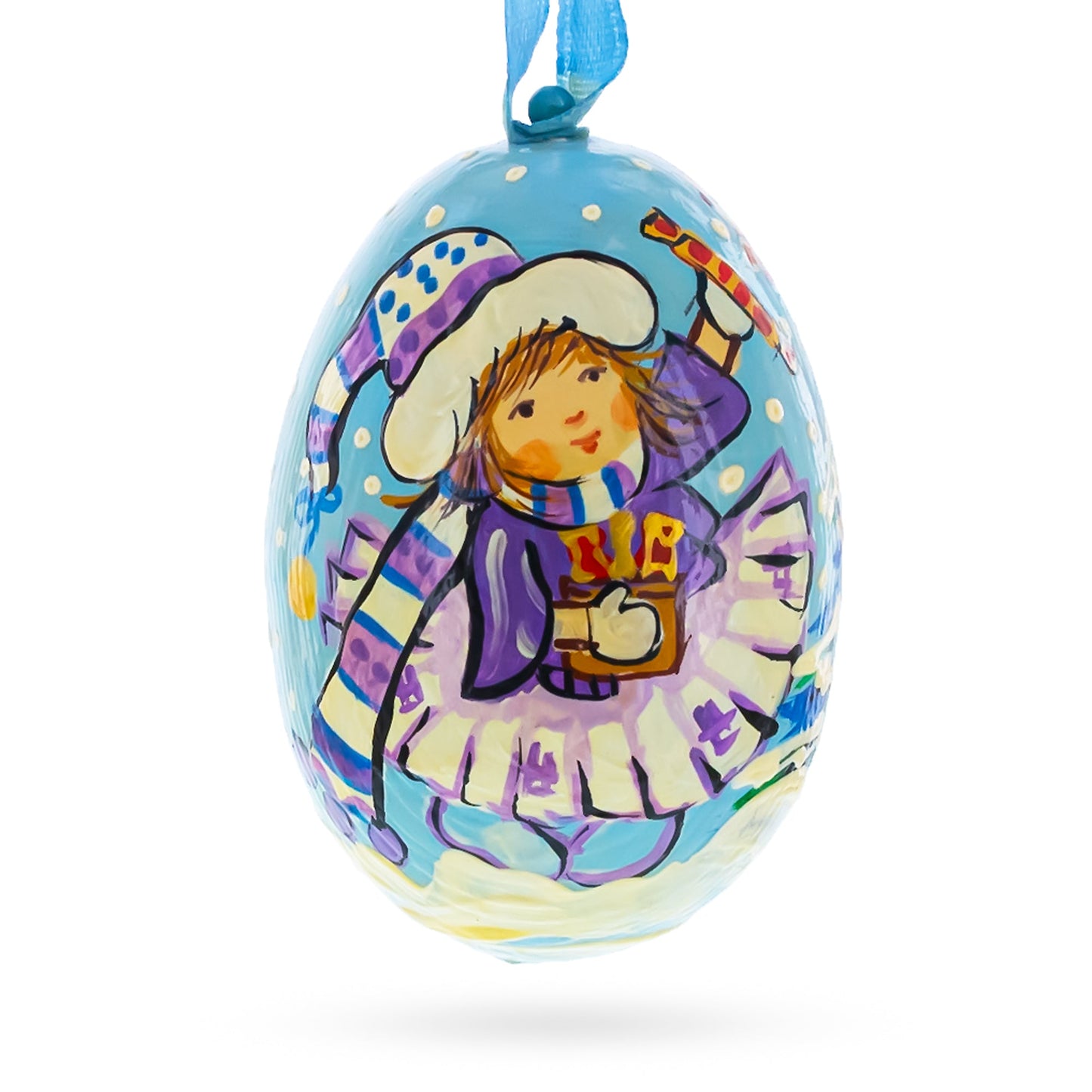 Girl Giving Candy to Squirrel Wooden Christmas Ornament