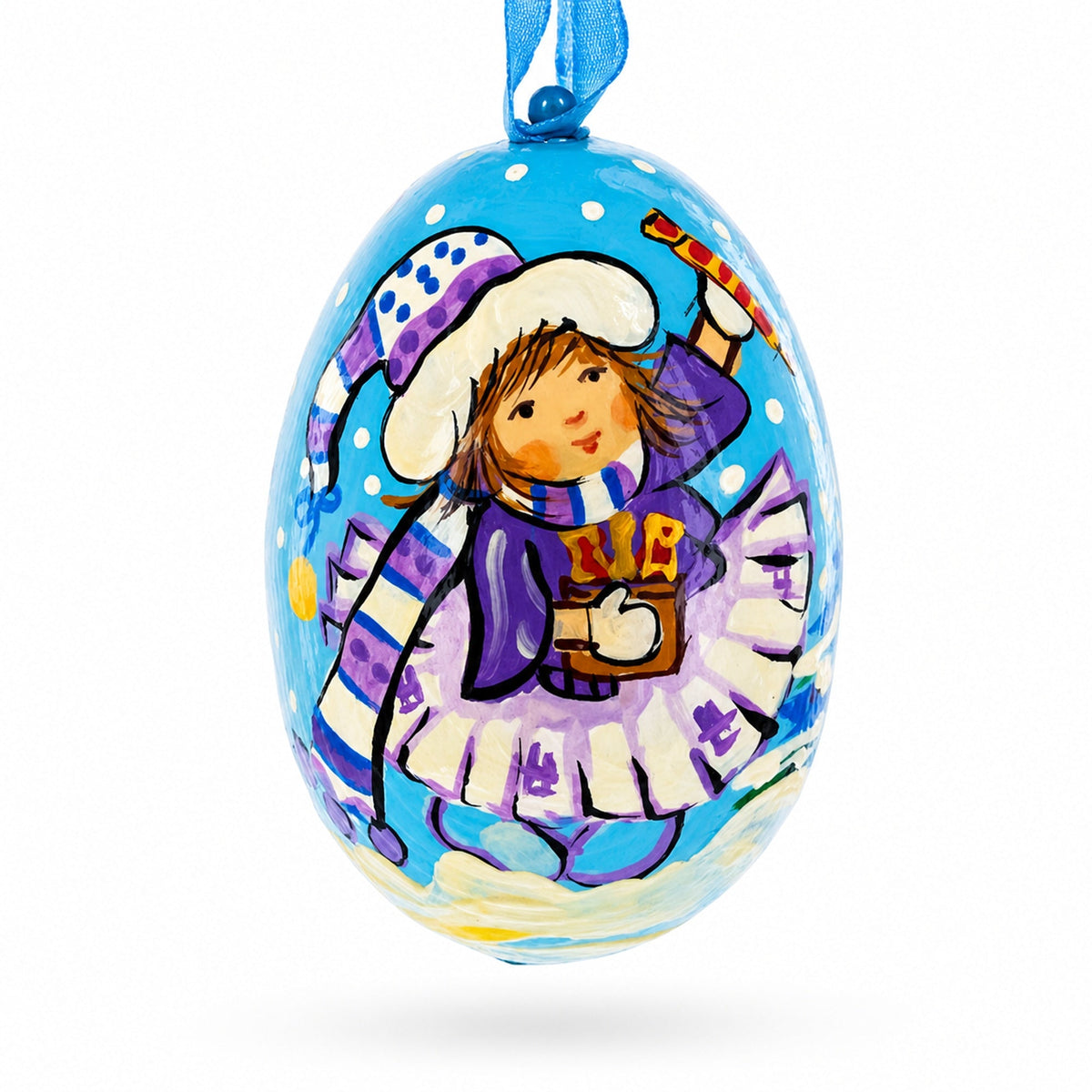Girl Giving Candy to Squirrel Wooden Christmas Ornament