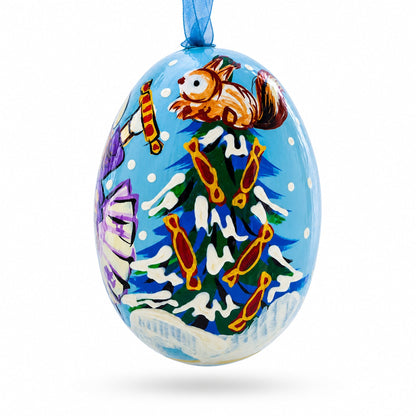 Girl Giving Candy to Squirrel Wooden Christmas Ornament