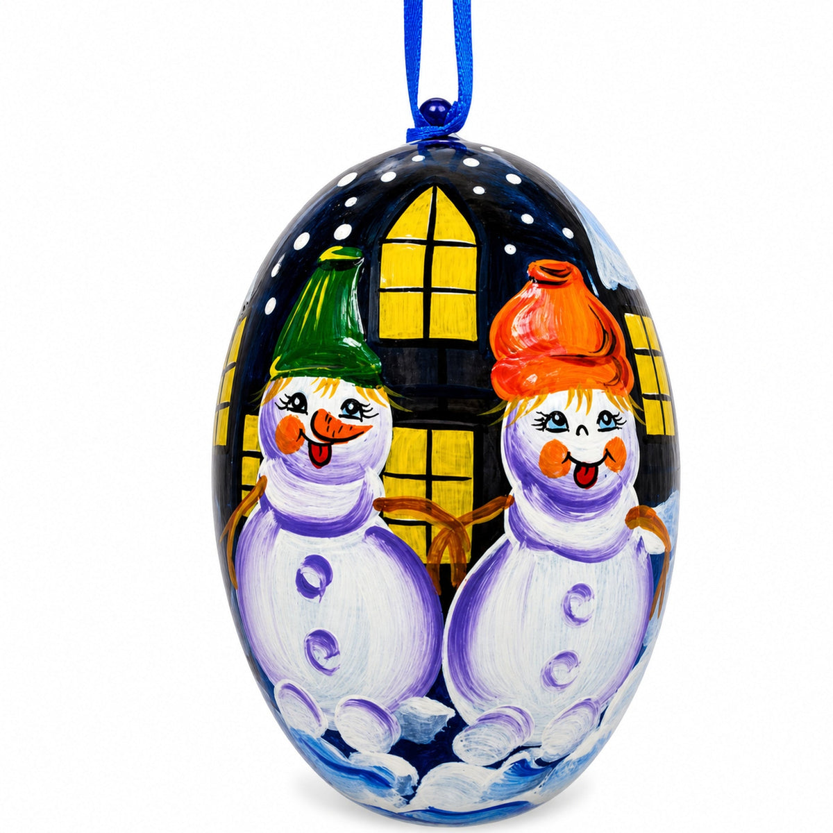 Snowman Couple Wooden Christmas Ornament 3 Inches