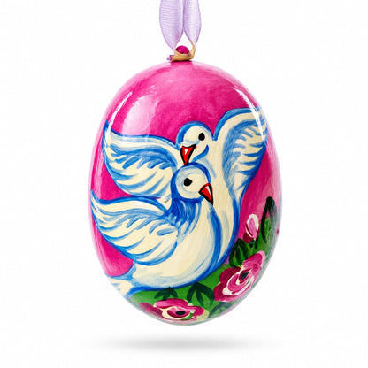 Two White Dove Birds in Love Wooden Christmas Ornament 3 Inches