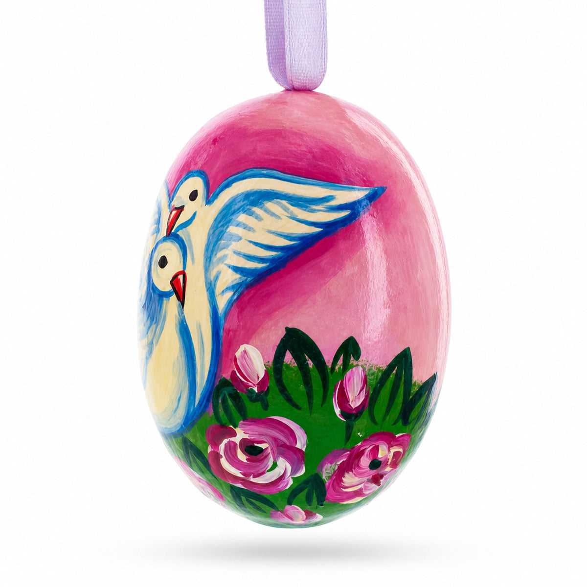 Two White Dove Birds in Love Wooden Christmas Ornament 3 Inches