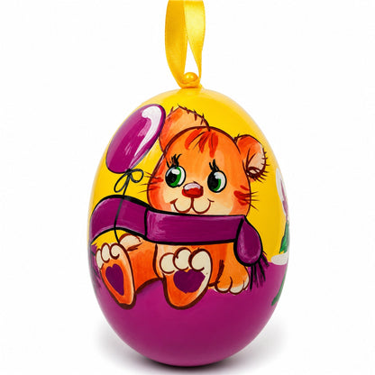 Cat with Balloon and Roses Wooden Christmas Ornament 3 Inches