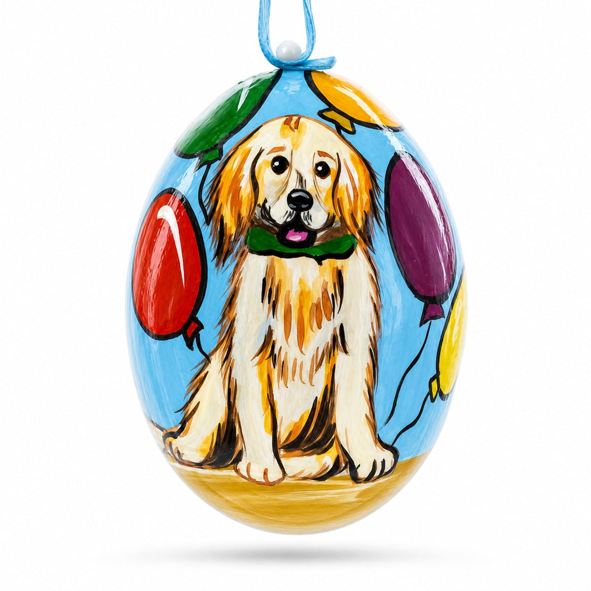 Labrador Retriever Dog with Balloons Wooden Christmas Ornament 3 Inches