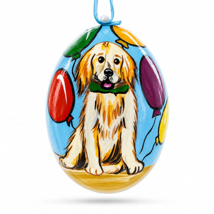 Labrador Retriever Dog with Balloons Wooden Christmas Ornament 3 Inches