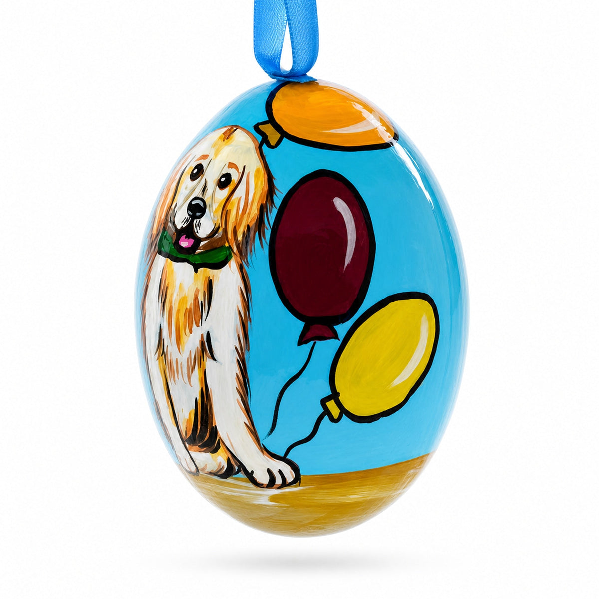 Labrador Retriever Dog with Balloons Wooden Christmas Ornament 3 Inches