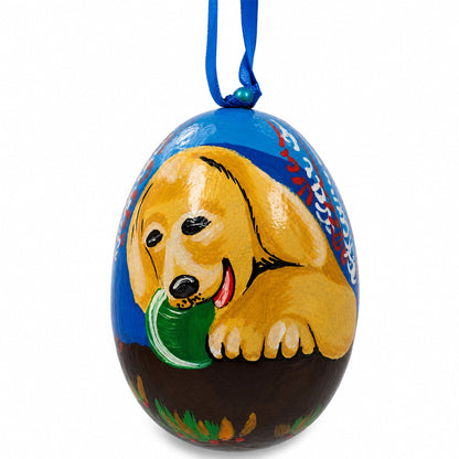 Yellow Labrador with Ball Wooden Christmas Ornament 3 Inches