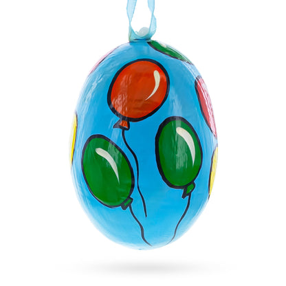 Cat with Balloon and Flowers Wooden Christmas Ornament 3 Inches
