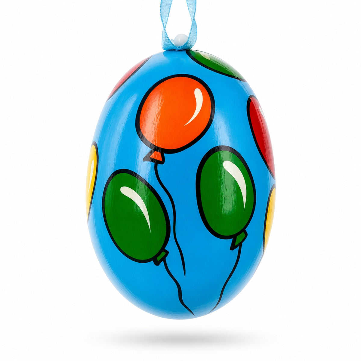 Cat with Balloon and Flowers Wooden Christmas Ornament 3 Inches