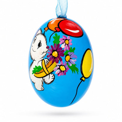 Cat with Balloon and Flowers Wooden Christmas Ornament 3 Inches
