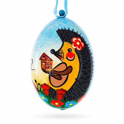 Hedgehog with Balloons Wooden Christmas Ornament 3 Inches