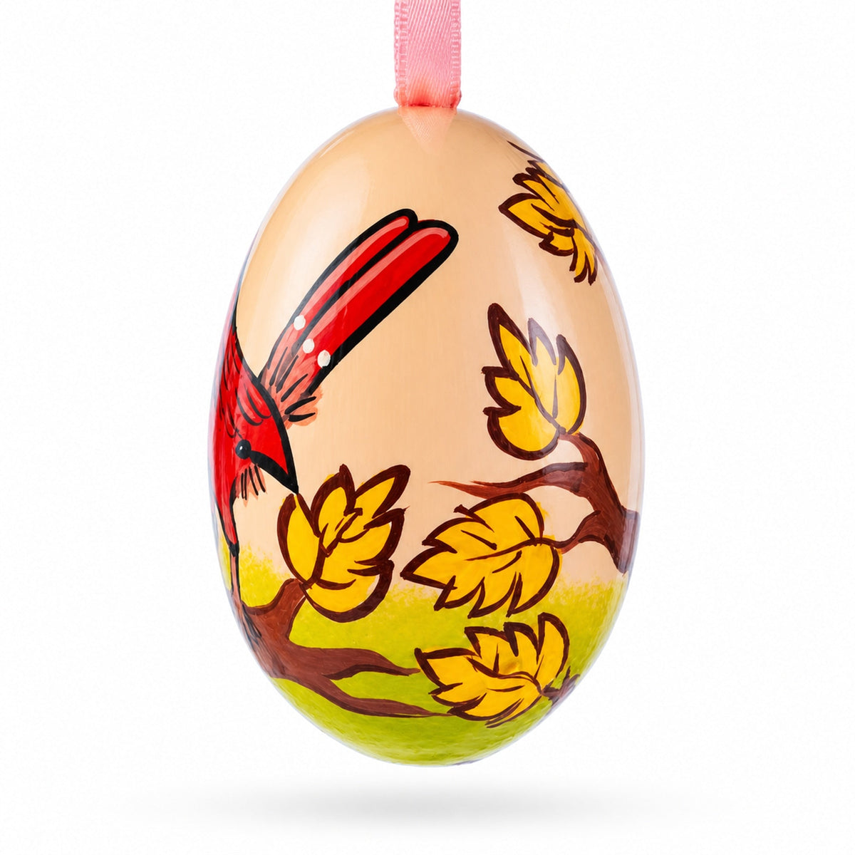 Cardinal Bird in Autumn Wooden Christmas Ornament 3 Inches