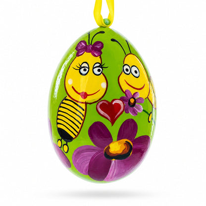 Two Bees and Heart by Flower Wooden Christmas Ornament 3 Inches