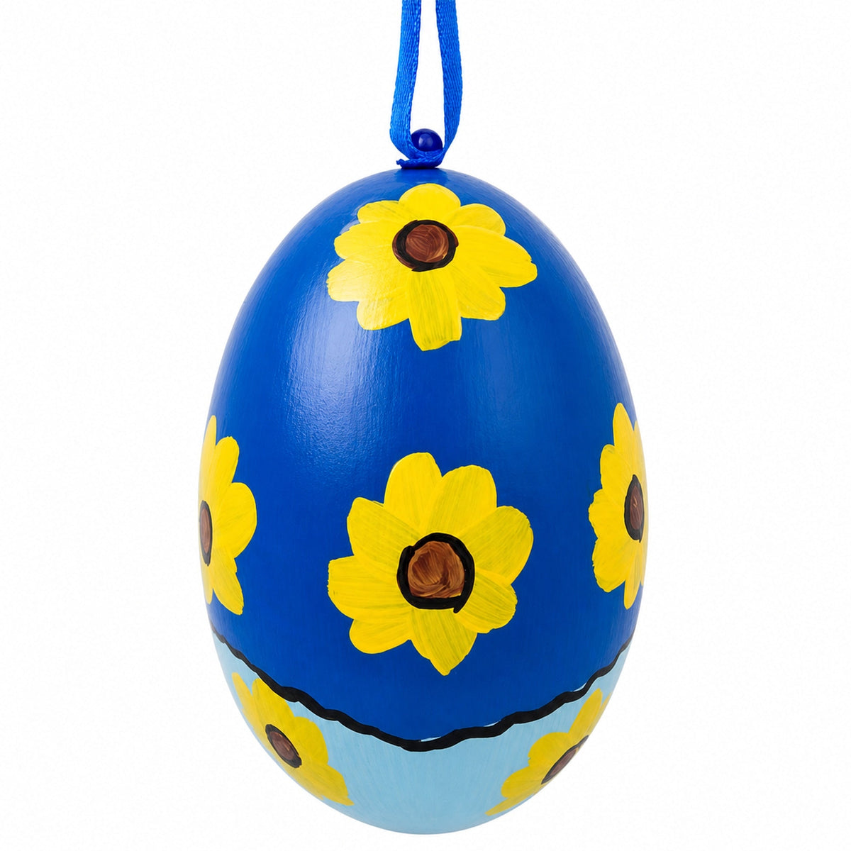Nesting Doll  Blue Scarf Wooden Egg Ornament 3 Inches