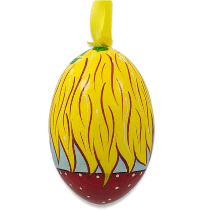 Doll with Sunflower Wooden Egg Ornament 3 Inches