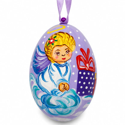 Angel on Cloud with Gift Wooden Christmas Ornament 3 Inches