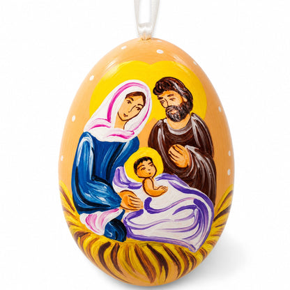 Mary and Joseph Admiring Jesus Wooden Christmas Ornament 3 Inches