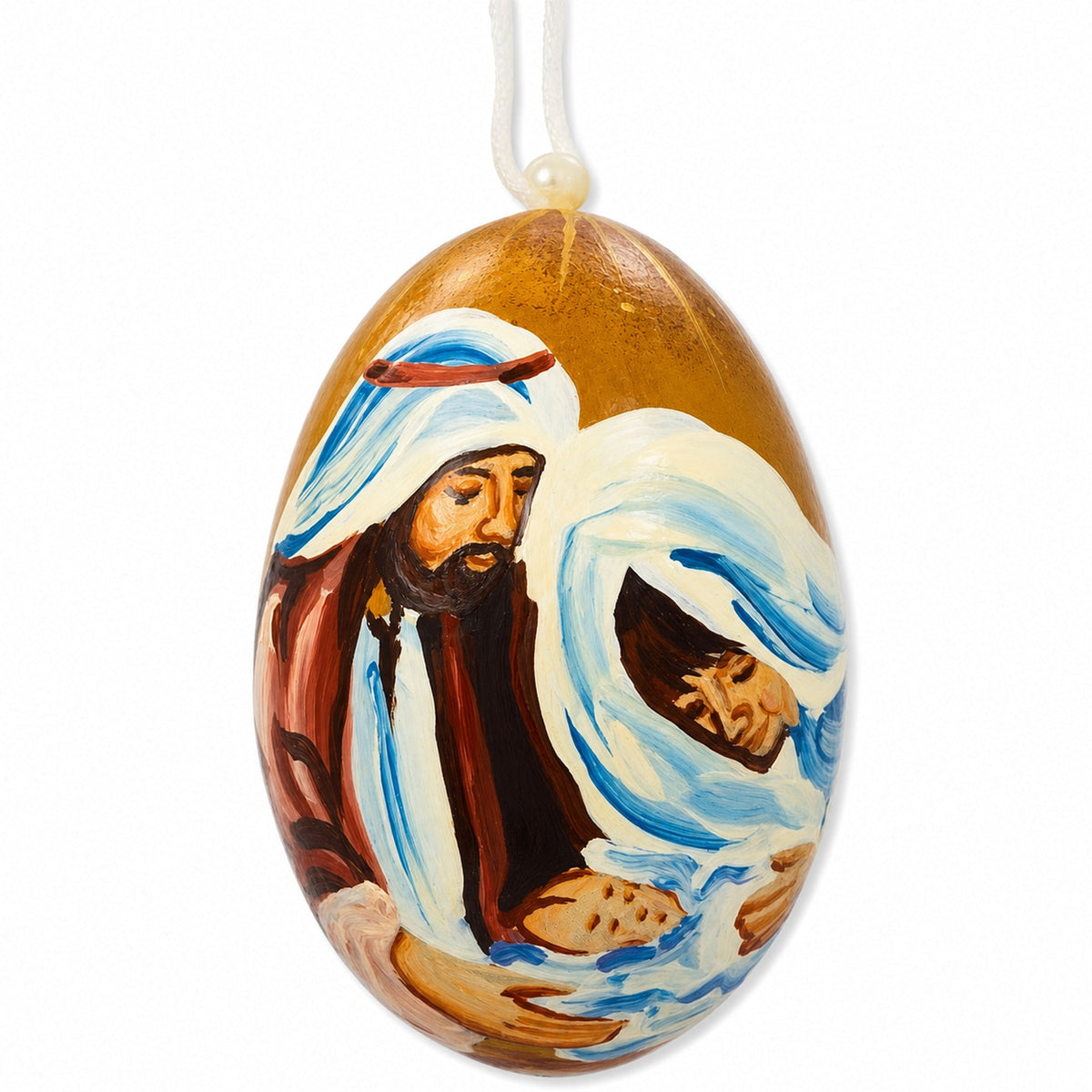 Mary with Joseph Overlooking Jesus Wooden Christmas Ornament 3 Inches