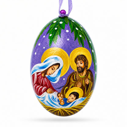 Mary and Joseph Overlooking Jesus Wooden Christmas Ornament 3 Inches