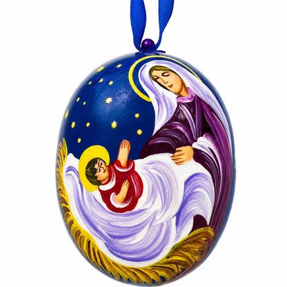 Mary Overlooking Jesus Wooden Christmas Ornament 3 Inches