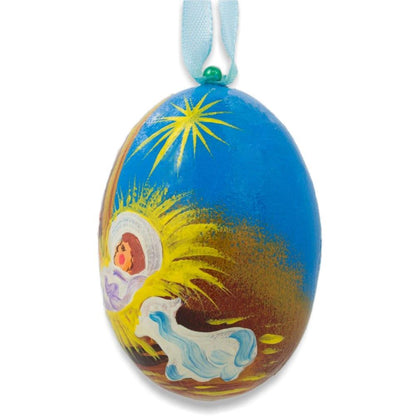 Wiseman, Lamb and Jesus Nativity Scene Wooden Christmas Ornament 3 Inches