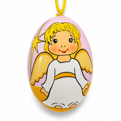Angel with Golden Wings Wooden Christmas Ornament 3 Inches
