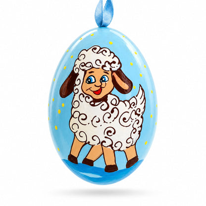 Smiling Lamb Wooden Christmas Ornament 3 Inches